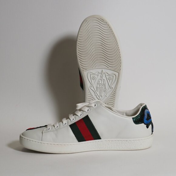 Gucci White Floral Embroidered Leather Ace Sneakers - Pre-Owned (Size 5.5) - Picture 4 of 11